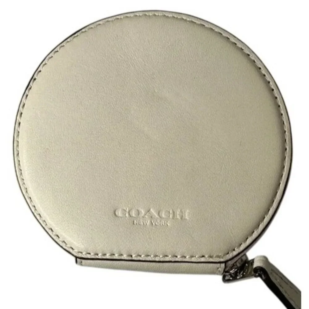 Coach Heart Sunglasses Round Leather Zip Coin Purse in White Chalk F87220